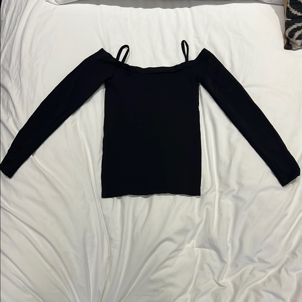Helmut Lang Black Off Shoulder Top XS | Minimalist Long Sleeve Fitted Chic